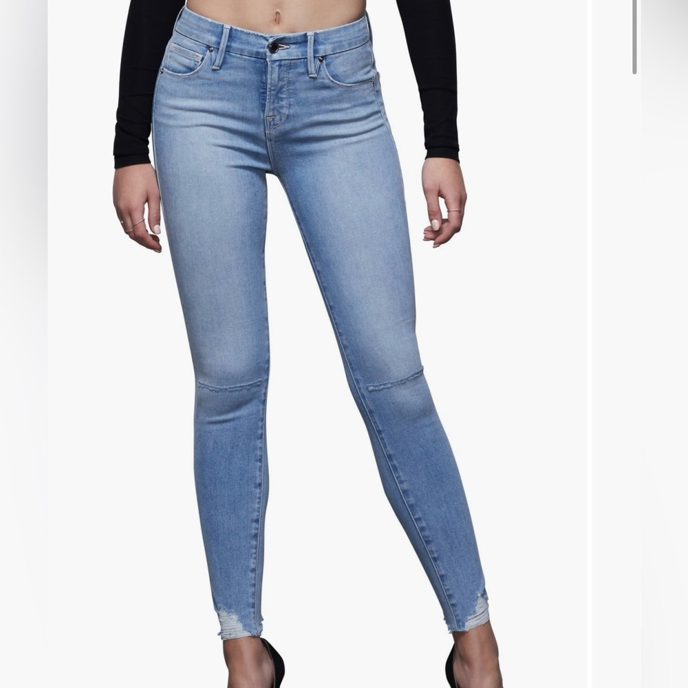Good American Good Petite Distressed Hem Skinny Jeans - Size 18 - Blue386